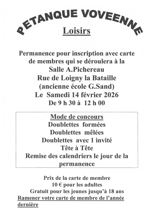 Pétanque  Inscriptions 2026