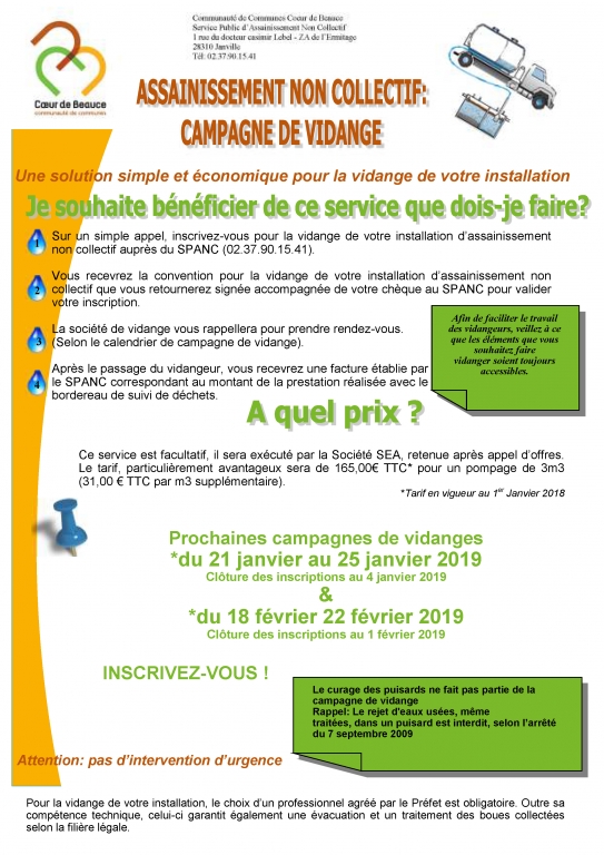 Assainissement non collectif - Campagne vidange Janv-Fév 2019